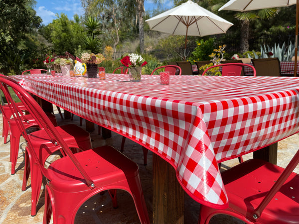 Red Cafe Check Oilcloth Fabric