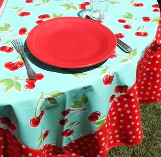 60" Round Custom Oilcloth Tablecloth - Border Optional