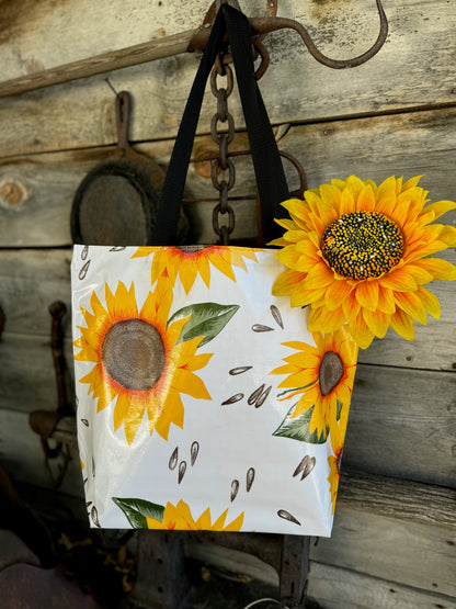 Reversible Oilcloth Totebag - Sunflowers with Black Gingham - Two Sizes