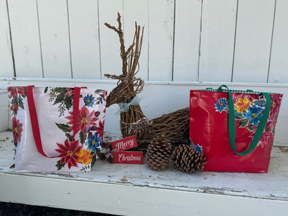 White Vintage Christmas Reversible Totebags - Two sizes