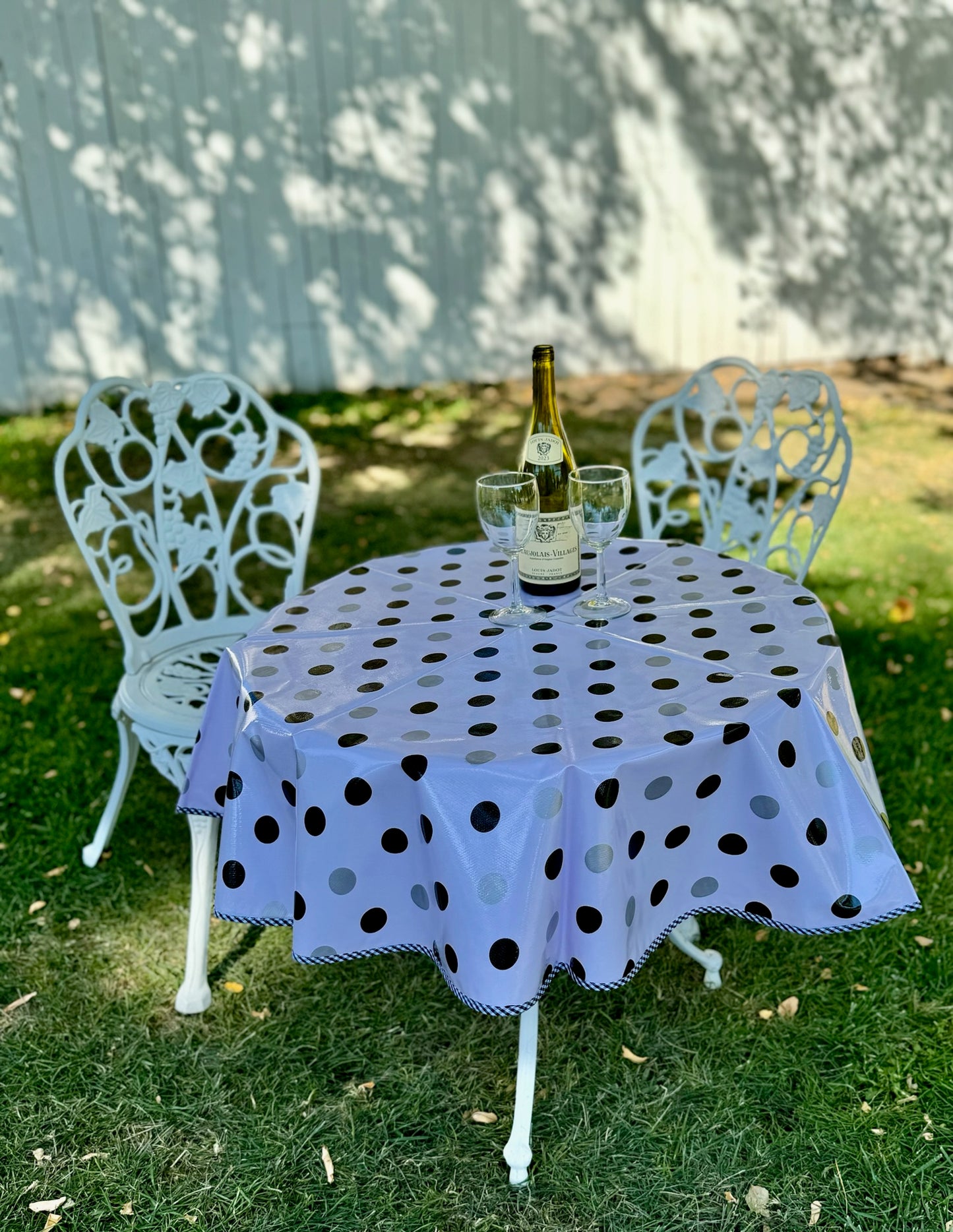 Round Black Confetti Oilcloth Tablecloths