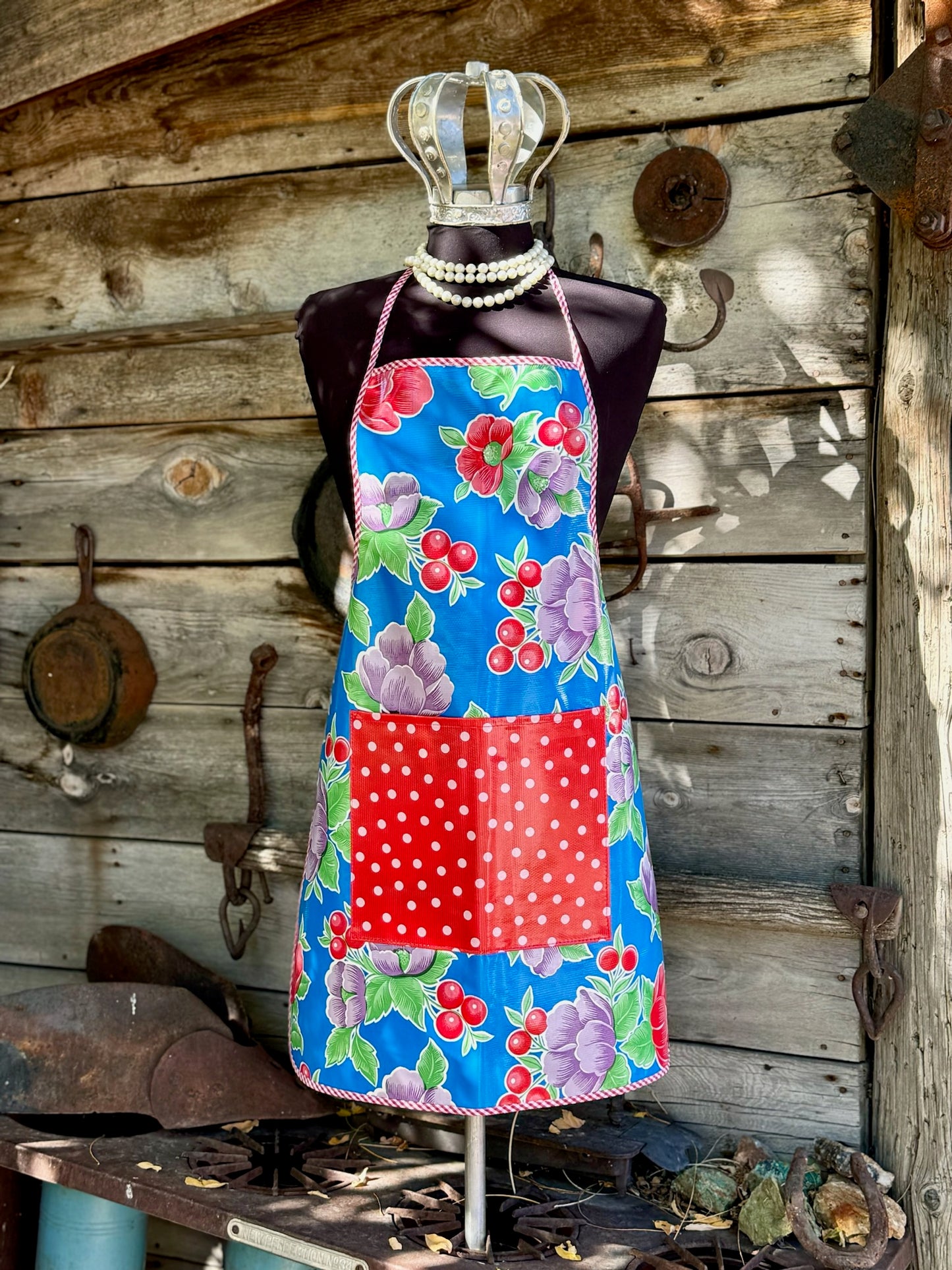 Blue Poppy Oilcloth Chef Apron