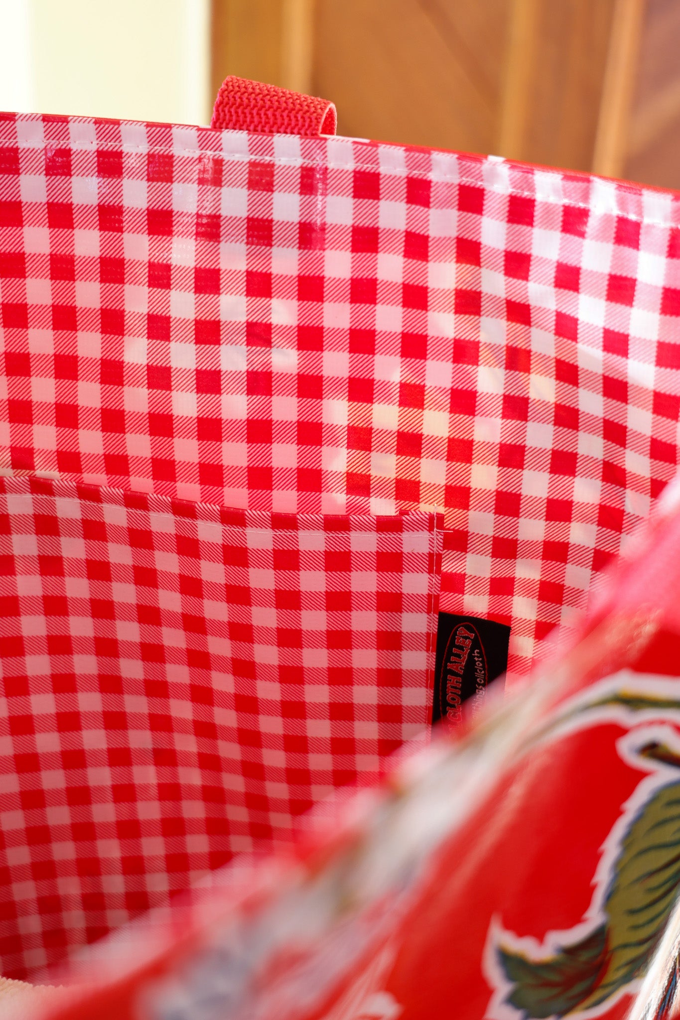 Reversible Oilcloth Totebag - Red Mums with Red Gingham - Two Sizes