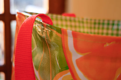 Reversible Oilcloth Totebag - Citrus Spill with Green Gingham, Two Sizes