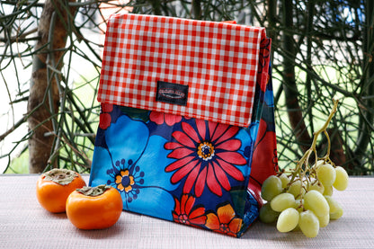 Oilcloth Insulated Lunch Bag - Navy Flora