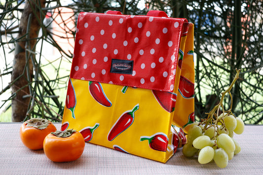 Oilcloth Insulated Lunch Bag - Yellow Chilis