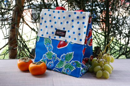 Oilcloth Insulated Lunch Bag - Blue Strawberry