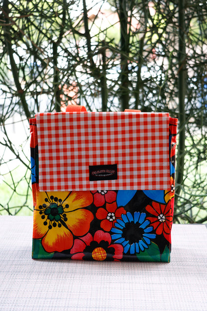 Oilcloth Insulated Lunch Bag - Black Flora