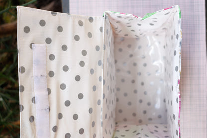 Oilcloth Insulated Lunch Bag - Silver Bougainvillea