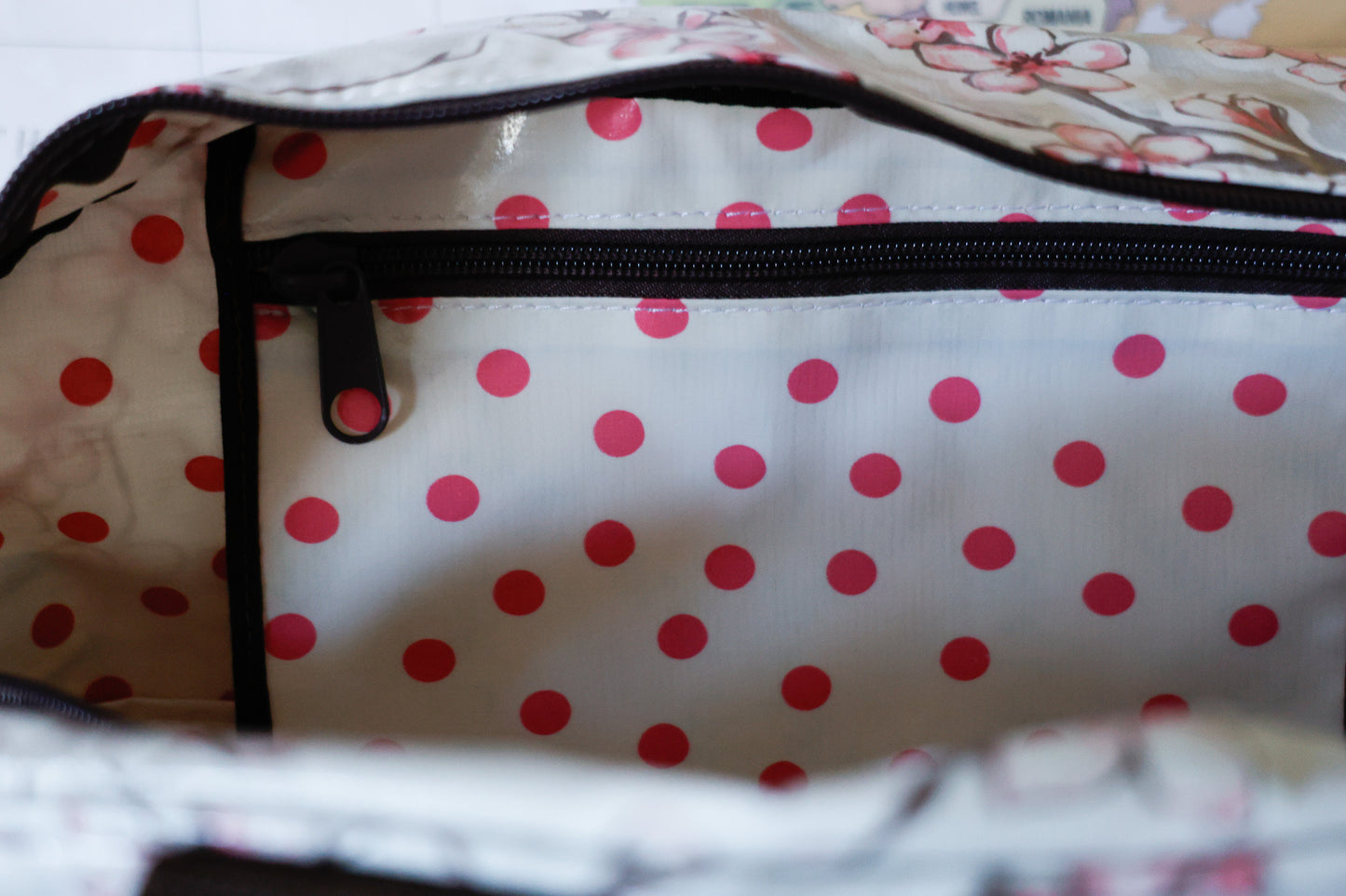 Oilcloth Carryall Bag - Silver Cherry Blossom