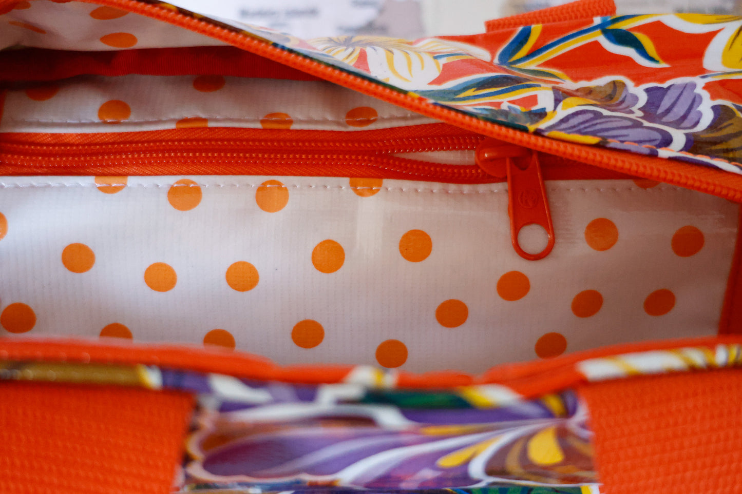 Oilcloth Carryall Bag - Orange Hibiscus