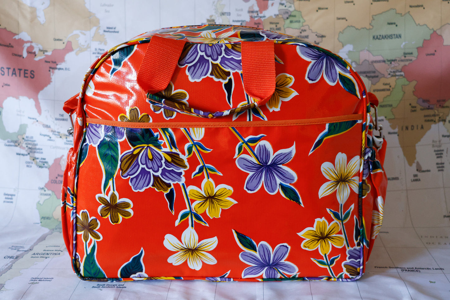 Oilcloth Carryall Bag - Orange Hibiscus