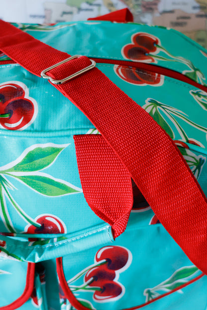 Oilcloth Carryall Bag - Turquoise Cherry