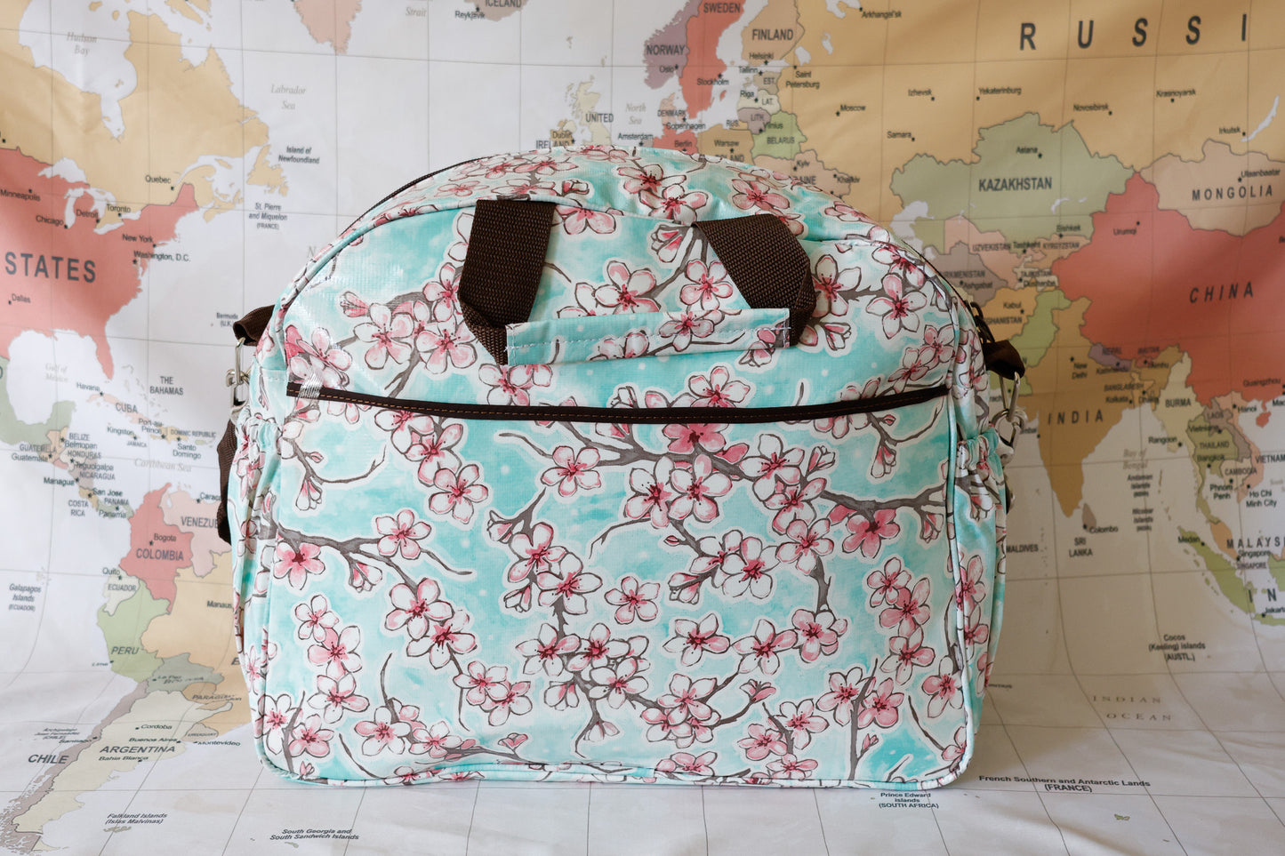 Oilcloth Carryall Bag - Seafoam Cherry Blossom