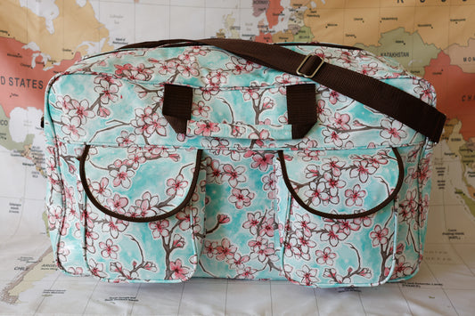 Oilcloth Weekender Bag -  Seafoam Cherry Blossom