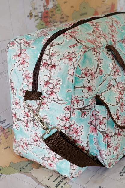 Oilcloth Weekender Bag -  Seafoam Cherry Blossom