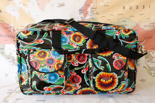 Oilcloth Weekender Bag - Black Spring Bloom