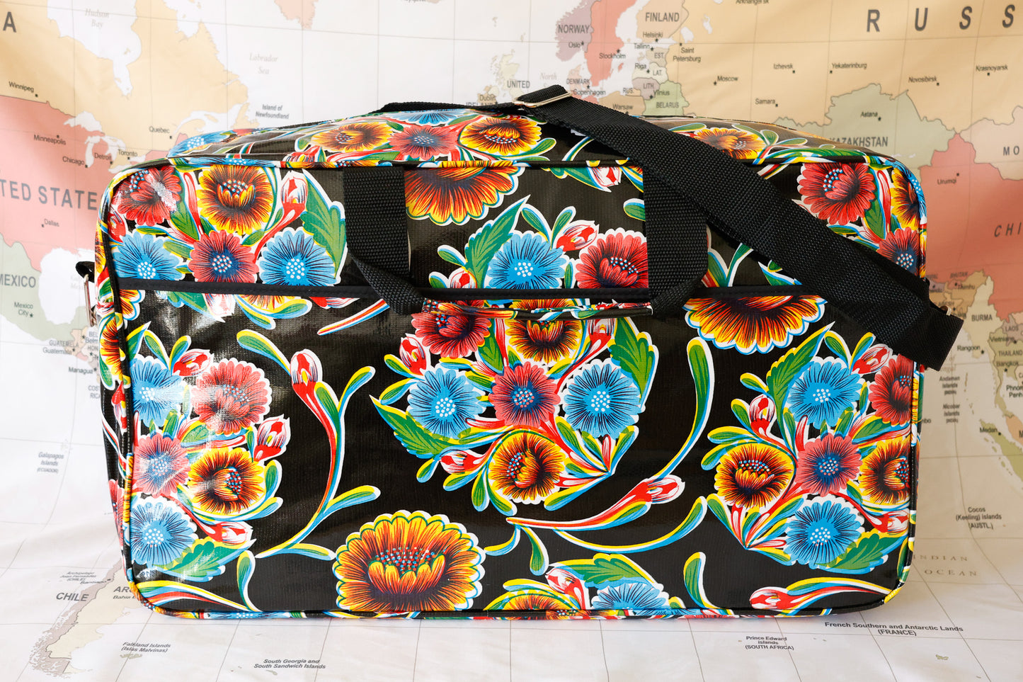 Oilcloth Weekender Bag - Black Spring Bloom