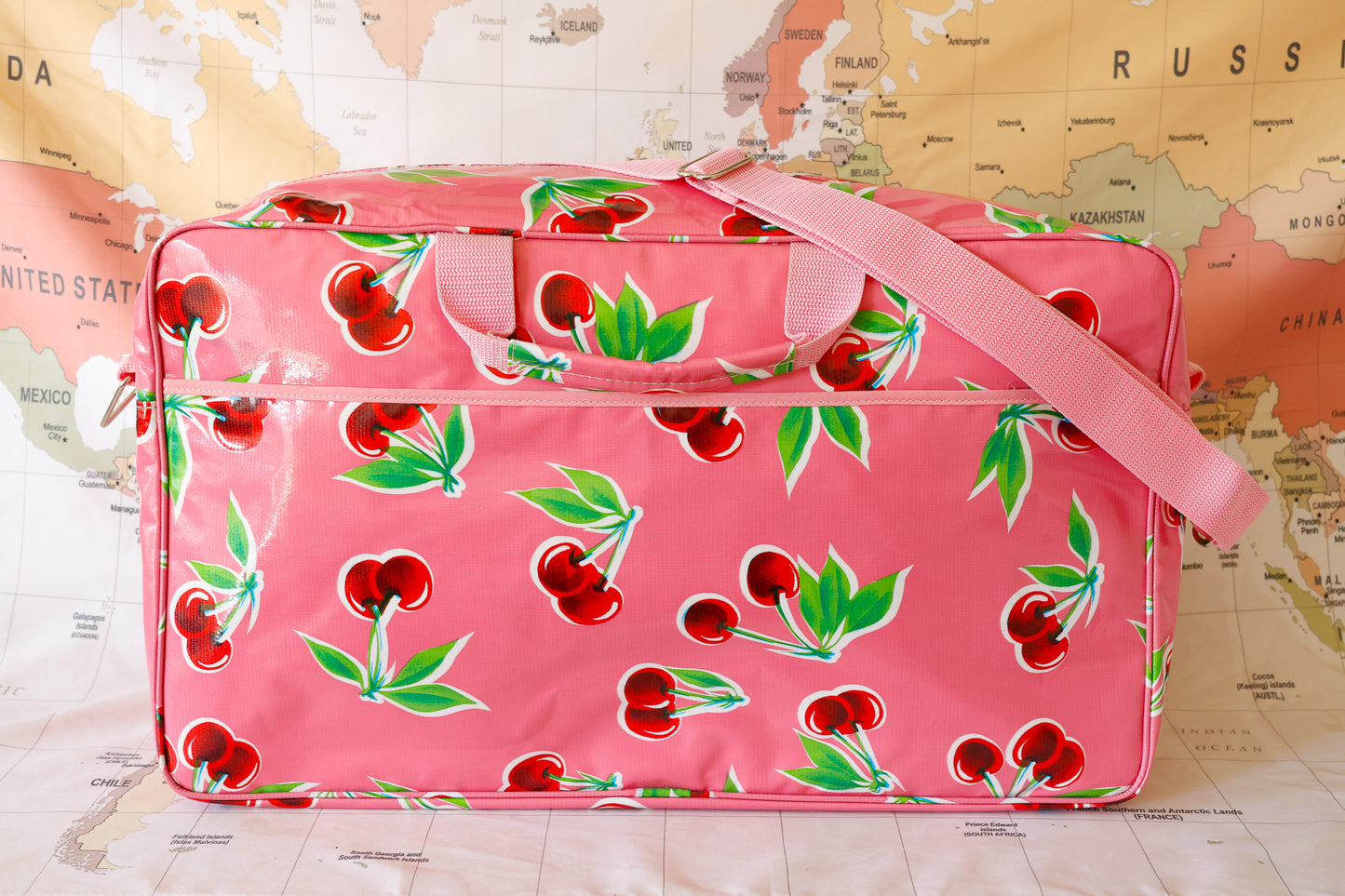 Oilcloth Weekender Bag - Pink Cherry