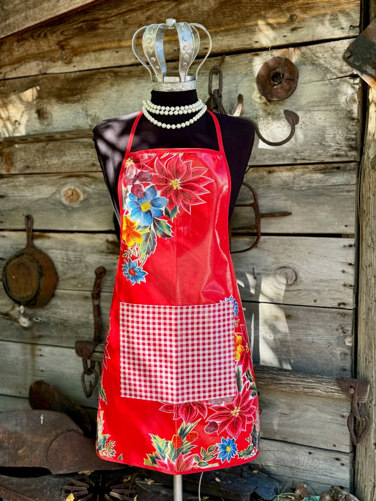 Red Vintage Christmas Oilcloth Chef Apron