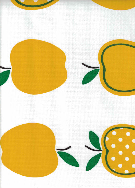 Yellow Apples with Polka Oilcloth Fabric