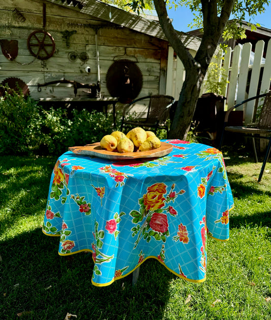 Aqua Roses Tablecloth - Round