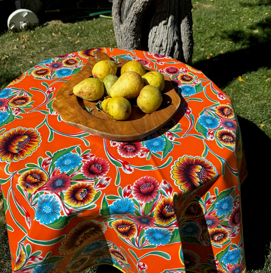 Round Orange Springbloom Oilcloth Tablecloth