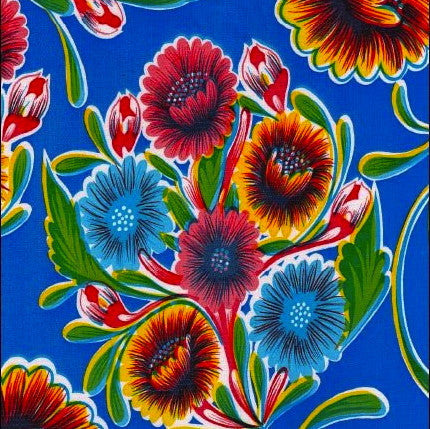 Royal Blue Spring Bloom Oilcloth Fabric