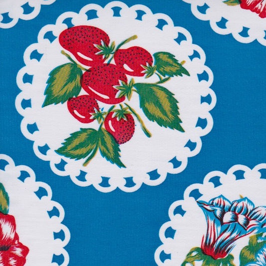 Blue Doily Oilcloth Fabric