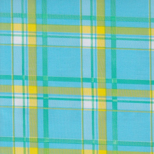 Light Blue and Yellow Tartan - Plaid Oilcloth Fabric