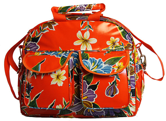 Oilcloth Carryall Bag - Orange Hibiscus