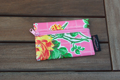 Small Oilcloth Lined Pouch - Pink Roses