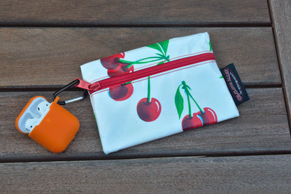 Small Oilcloth Lined Pouch - White Cherry