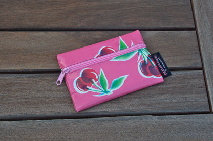 Small Oilcloth Lined Pouch - Pink Cherry