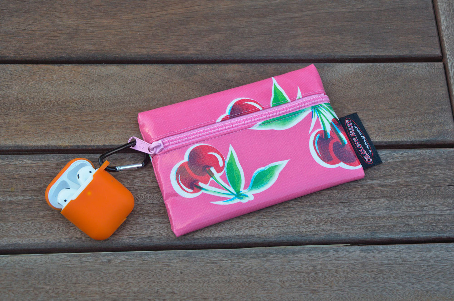 Small Oilcloth Lined Pouch - Pink Cherry