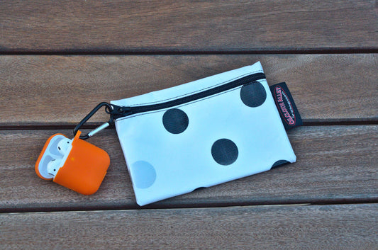 Small Oilcloth Lined Pouch - Silver and Black Confetti