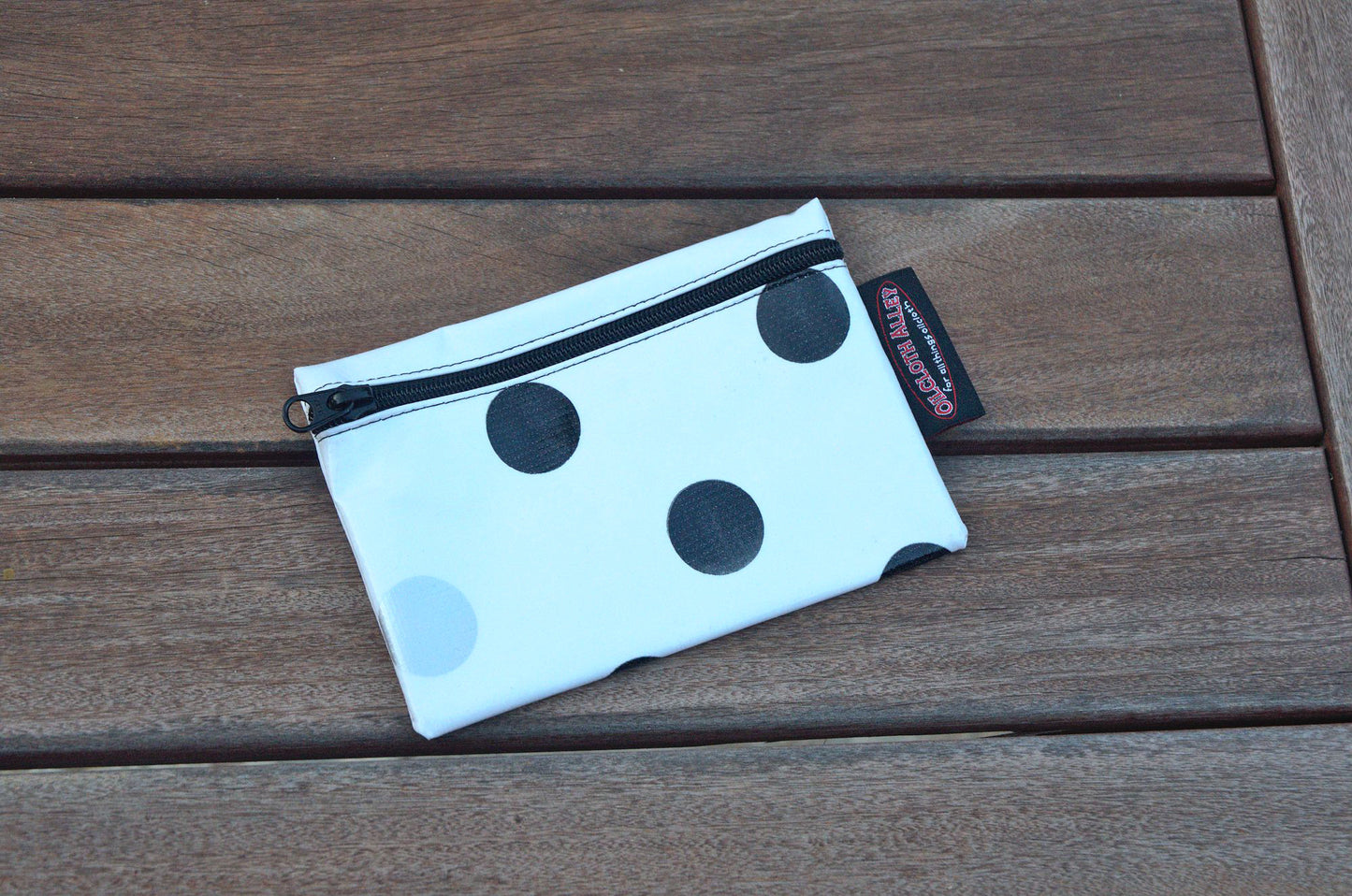 Small Oilcloth Lined Pouch - Silver and Black Confetti