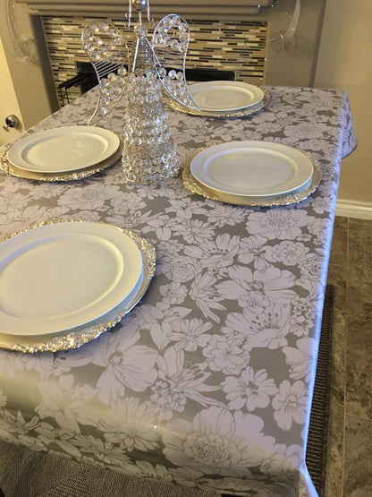 Silver Chantilly Oilcloth Tablecloths