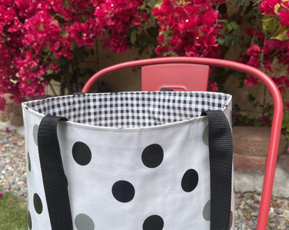 Reversible Oilcloth Totebag - Black and Silver Confetti with Black Gingham - Two Sizes