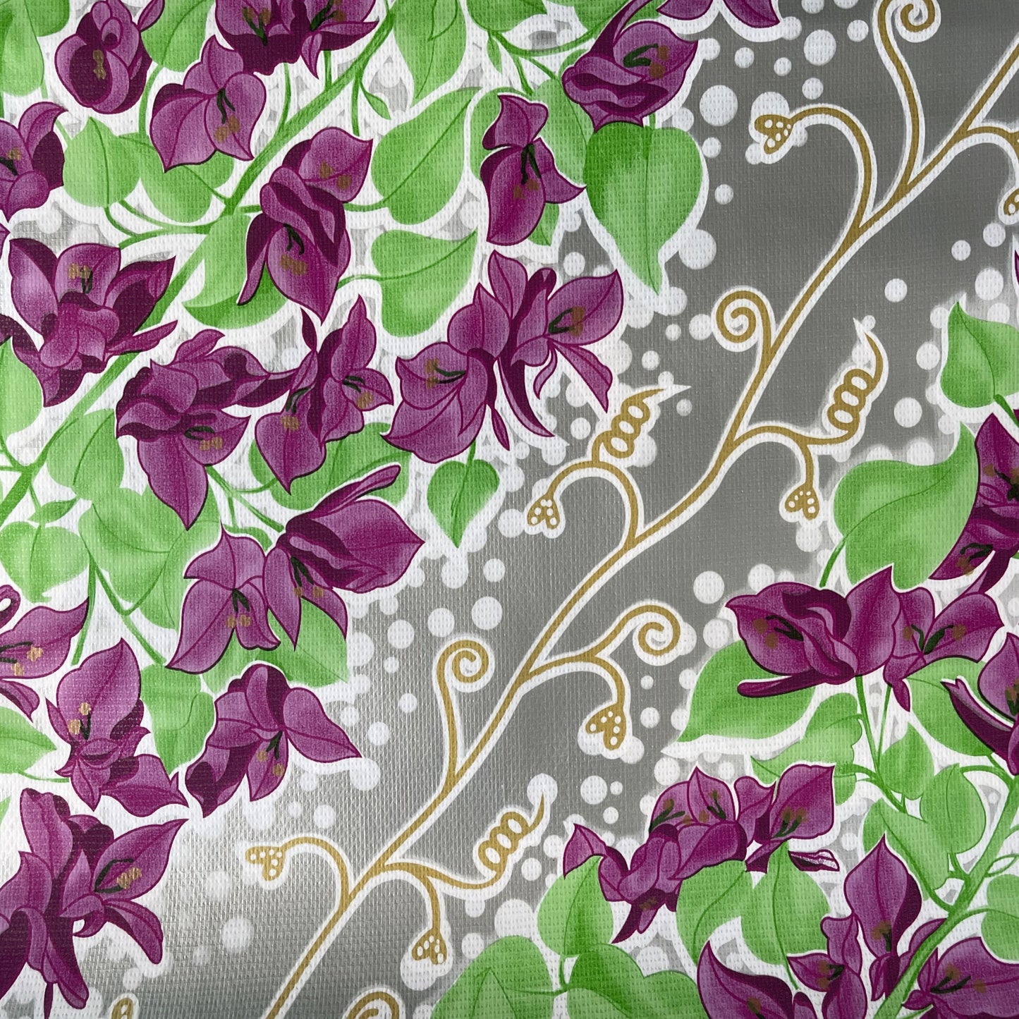 Silver Bougainvillea Oilcloth Fabric