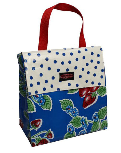 Oilcloth Insulated Lunch Bag - Blue Strawberry