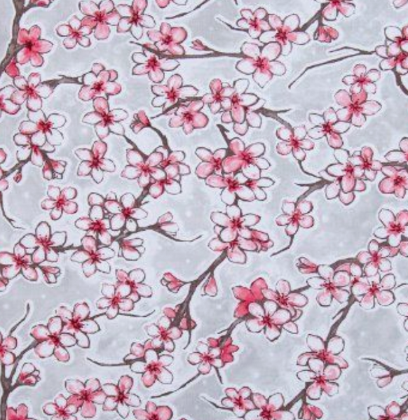 Silver Cherry Blossoms Oilcloth Fabric – Oilcloth Alley