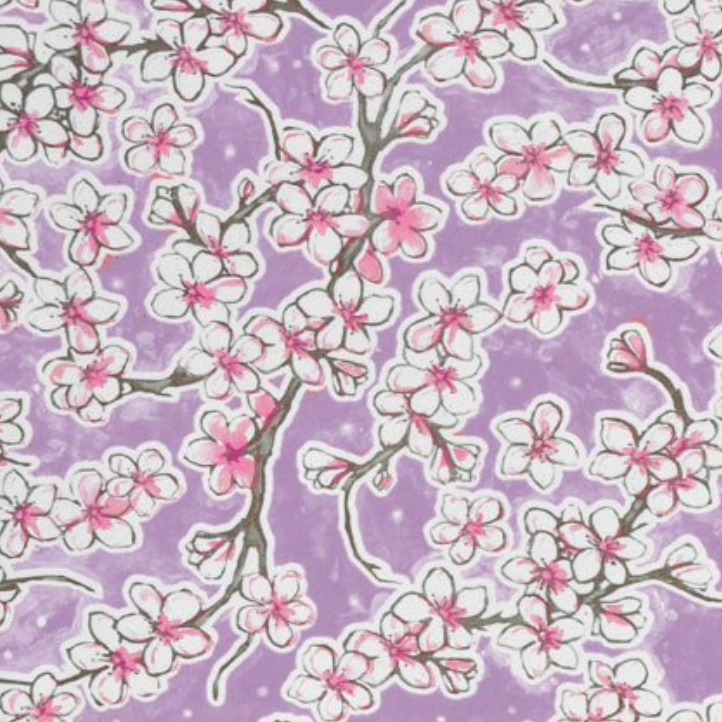 Lilac Cherry Blossoms Oilcloth Fabric