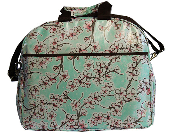 Oilcloth Carryall Bag - Seafoam Cherry Blossom