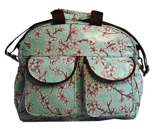 Oilcloth Carryall Bag - Seafoam Cherry Blossom