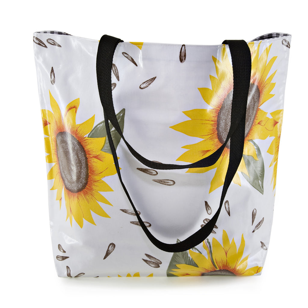 Reversible Oilcloth Totebag - Sunflowers with Black Gingham - Two Size ...