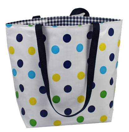 Reversible Oilcloth Totebag - Blue Confetti with Blue Gingham, Two Sizes