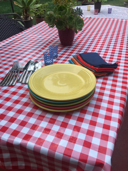 Red Cafe Check Oilcloth Tablecloths