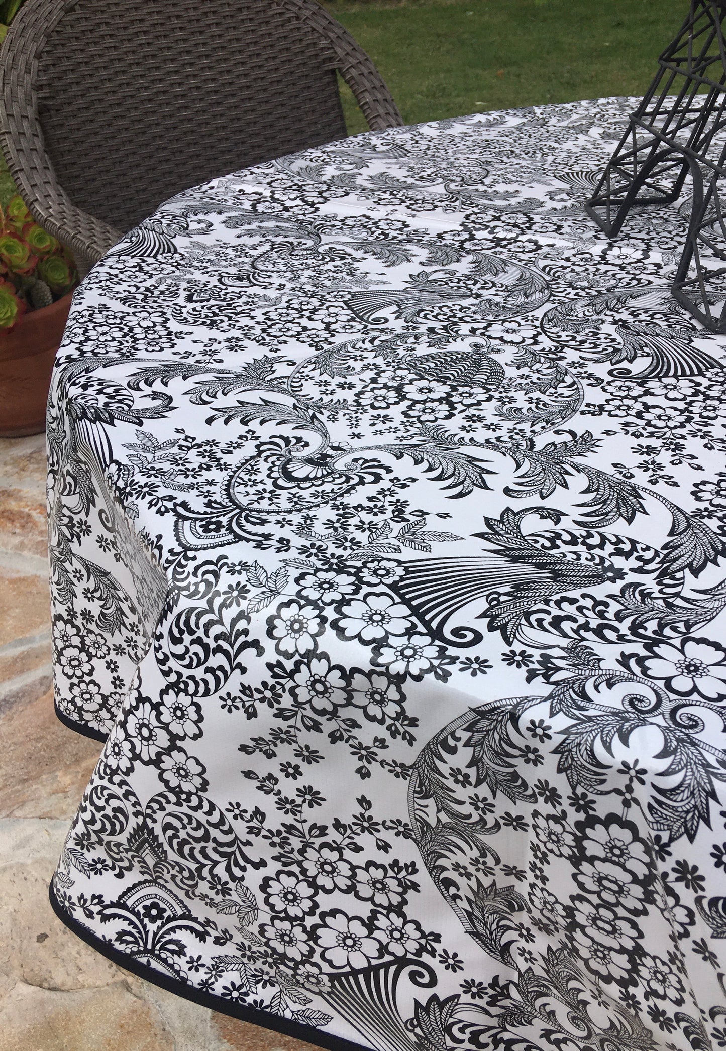 Black and White Toile Oilcloth Fabric