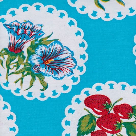 Light Blue Doily Oilcloth Fabric